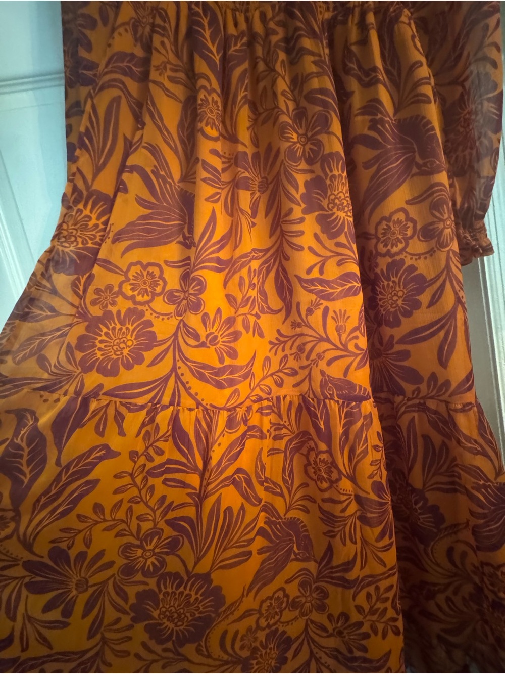 Boho Floral Smocked Maxi Dress - Orange - Picture 6 of 7